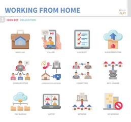 Fototapeta na wymiar working from home icon set,flat style,vector and illustration