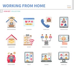 working from home icon set,flat style,vector and illustration
