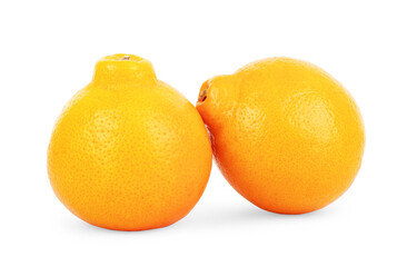 Tangerine or clementine with green leaf isolated on white background