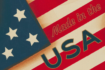 Made in the USA word message on red, white and blue