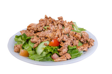 Fresh chicken and vegetables with a thousand islands sauce on a white background