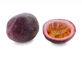 Fototapeta premium Isolated passionfruit. Collection of whole and cut passion fruits (maracuya) isolated on white background with clipping path