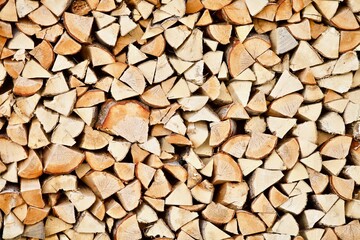 Stacked firewood close-up. Firewood storage close up. Stocks of wooden logs close-up. Chopping wood. Logging in the village. Rustic lifestyle. Woodpile with firewood full frame image. Wooden texture.
