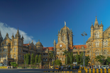 Chhatrapati Shivaji Terminus (CST) formerly Victoria Terminus, is a UNESCO World Heritage Site Mumbai, Maharashtra, India - 22 06 2020 
