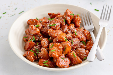 Spicy Boneless Chicken Cubes, Popular Indian Chicken Appetizer Close Up Photo