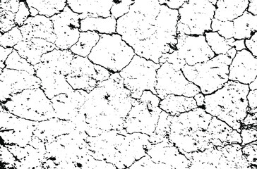 Dry soil texture. Cracks background. Grunge texture. Grunge black and white vector overlay. Grungy grainy surface.