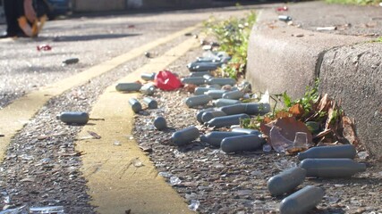 Nitrous Oxide Canisters Balloons Litter On Road
