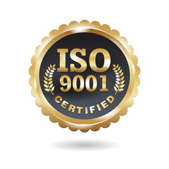 ISO 9001 conformity to standards 3D emblem - golden medal award with international quality management system guarantee emblem - isolated vector icon