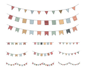 手書きのガーランドのイラスト／かわいい／飾り／素材