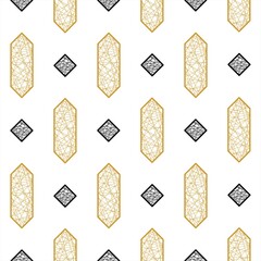 Abstract  Seamless Geometric Pattern Of Black Rhombuses And Gold Hexagonal Elements.