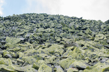 Hike to the high mountains at the top many stones
