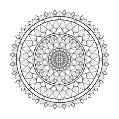 Contour Floral Mandala With Ornament. Decorative Elements, Oriental Pattern, Vector Illustration. Islamic, Arab, Indian, Moroccan, Turkish, Pakistani, Mystical, Ottoman Motifs. Coloring Book Page.