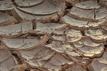 Arid and dry cracked land.	Dry mud background texture banner