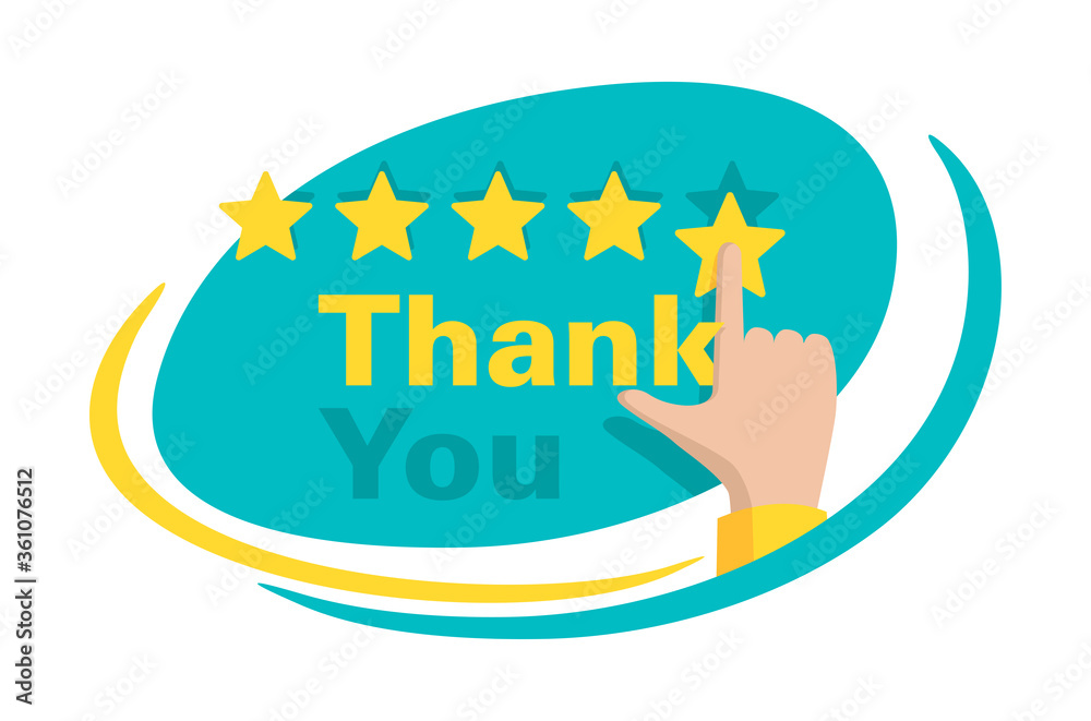 Poster thank you for 5 stars rated feedback - motivation banner - maximum saticfaction positive review illu - Posters