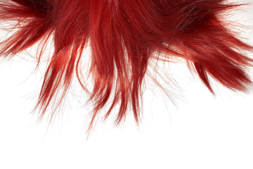 Red disheveled hair on white, isolated. Background with copy space