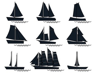 isolated black silhouette sail boat vector design element for symbols icon, web, pattern, background etc.