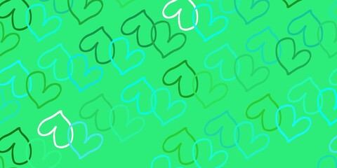 Light Green vector texture with lovely hearts.