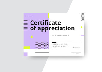 Certificate of appreciation template design. Elegant business diploma layout for training graduation or course completion. Vector background illustration. - obrazy, fototapety, plakaty