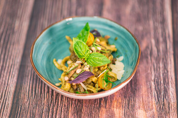 Delicious tagliatelle pasta and pesto sauce