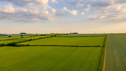 Aerial view across fields to the horizon in Oxfordshire