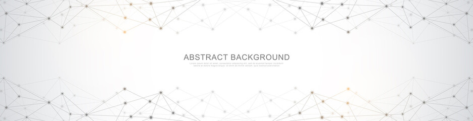 Website header or banner design with abstract geometric background and connecting dots and lines. Global network connection. Digital technology with plexus background and space for your text.