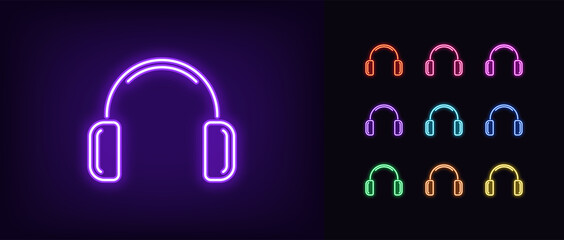 Neon headphones icon. Glowing neon earphone sign, set of isolated wireless headphones © Дмитрий Майер