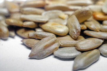 Pile of sunflower seeds without shell close up