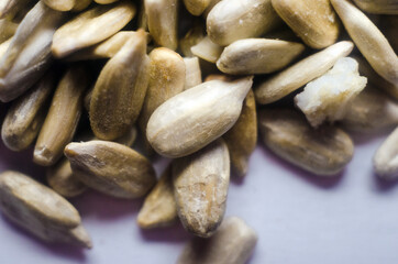 Pile of sunflower seeds without shell close up