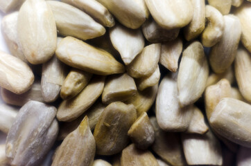 Pile of sunflower seeds without shell close up