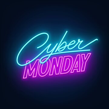 Cyber Monday neon sign. Glowing neon illustration on a dark background.
