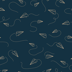 Origami paper airplanes pattern. Seamless vector background with hand drawn paper plane icon