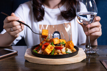 Obraz na płótnie Canvas Asian food with tofu and vegetables