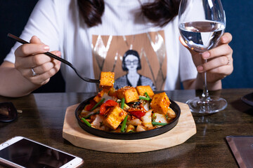 Asian food with tofu and vegetables