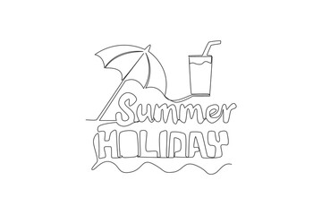 One continuous line drawing of cute and cool traveling typography quote - Summer Holiday. Calligraphic design for print, card, banner, poster. Single line draw graphic design vector illustration