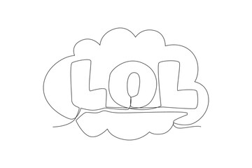 Single continuous line drawing of comical cute and funny typography quote - LOL. Calligraphic design for print, card, label, banner, poster. One line draw design illustration vector graphic