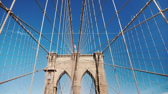 Pylons and ropes of the Brooklyn Bridge. One of the most beautiful bridges in the world.