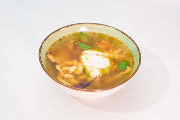 Ramen with chicken. Tasty japanese food on white background