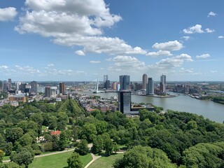 Rotterdam city and New Meuse river skyline. The Netherlands