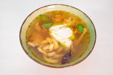 Ramen with chicken. Tasty japanese food on white background
