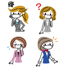 マスクをしたビジネスウーマン　セット