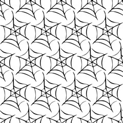 Spider web seamless pattern. Vector hand drawn illustration isolated on white background. Halloween texture