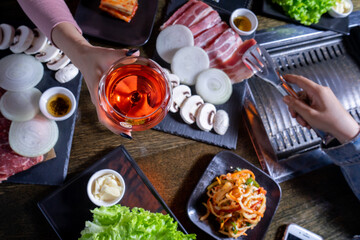 Preparation of meat frying on the grill 