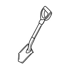 Tourist camping shovel, the inventory of the tourist. Garden bayonet shovel. Shovel for earthworks. A tool for digging up land and transplanting plants. Vector illustration in Doodle style