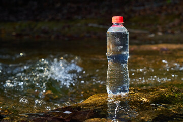 Plastic bottle with drinking water.