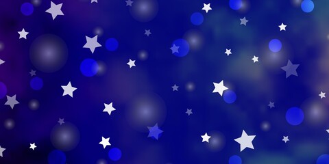Light BLUE vector background with circles, stars. Colorful illustration with gradient dots, stars. Design for textile, fabric, wallpapers.