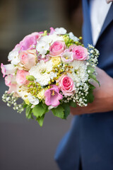 wedding floral blossom valentine flowers pink groom nosegay 