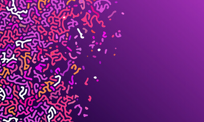 Abstract worms pattern with different shades of purple on purple background with copy space.