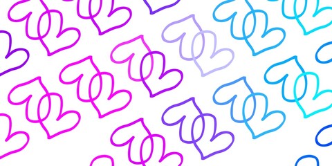 Light Pink, Blue vector background with hearts.