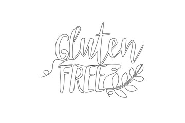 One continuous line drawing of eco natural organic food typography quote - Gluten Free. Calligraphic design for print, card, label, banner, poster. Single line draw design graphic vector illustration