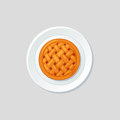 illustration of delicious pie from above on white plate isolated